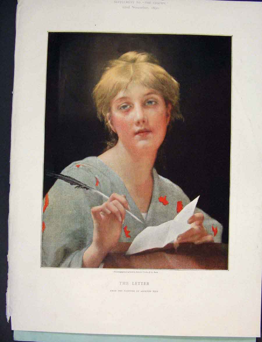 Original Old Antique Print Letter Adolphe Piot Colour Portrait Fine Art 1890