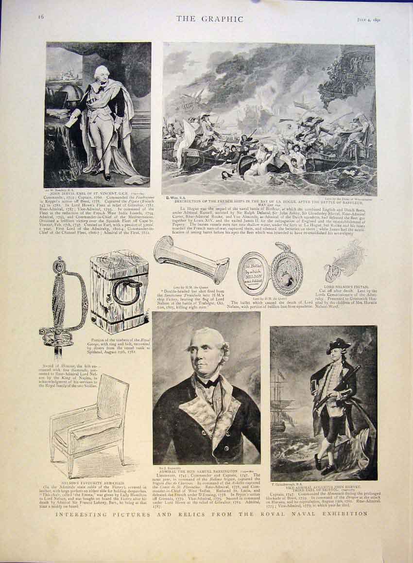 Original Old Antique Print Pictures Relics Royal Naval Exhibition 1891 Victorian