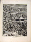 Original Old Antique Print German Emperor Concert Hopkins Crystal Palace 1891