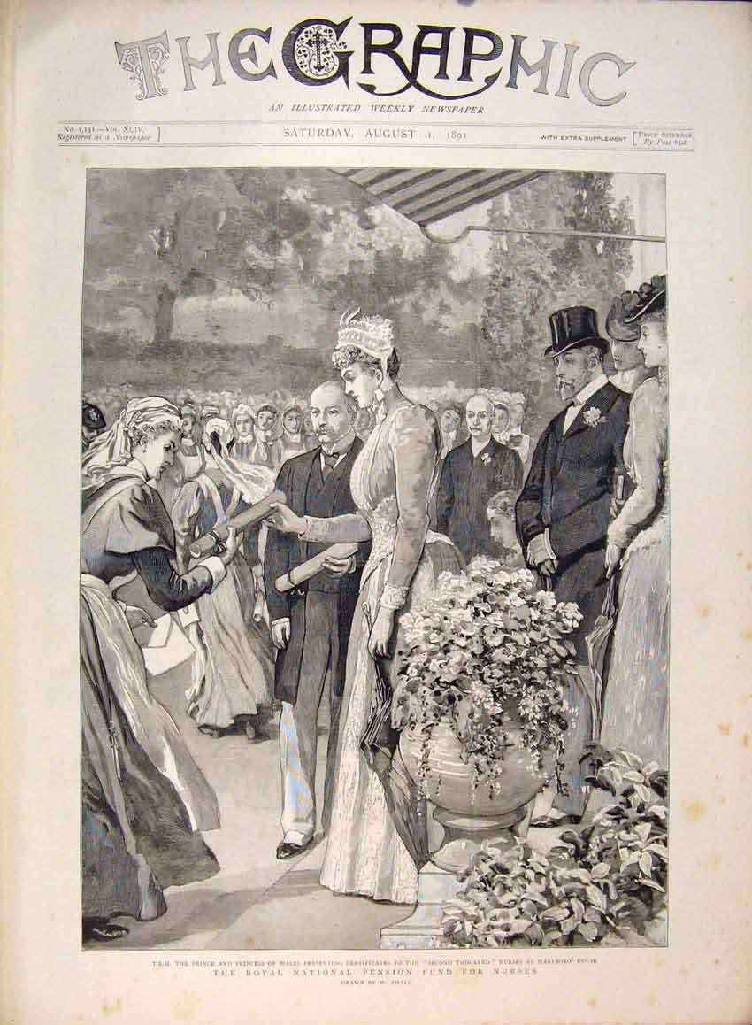 Original Old Antique Print Royal Pension Fund Nurses Small Marlboro House 1891