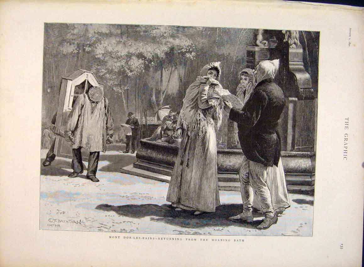 Old Antique Print Mont Dor-Les-Bains Moring Bath Brewtnall Fine Art 1891 19th