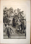 Original Old Antique Print Children Sea Barnes Fine Art 1891 Boys Girls 19th