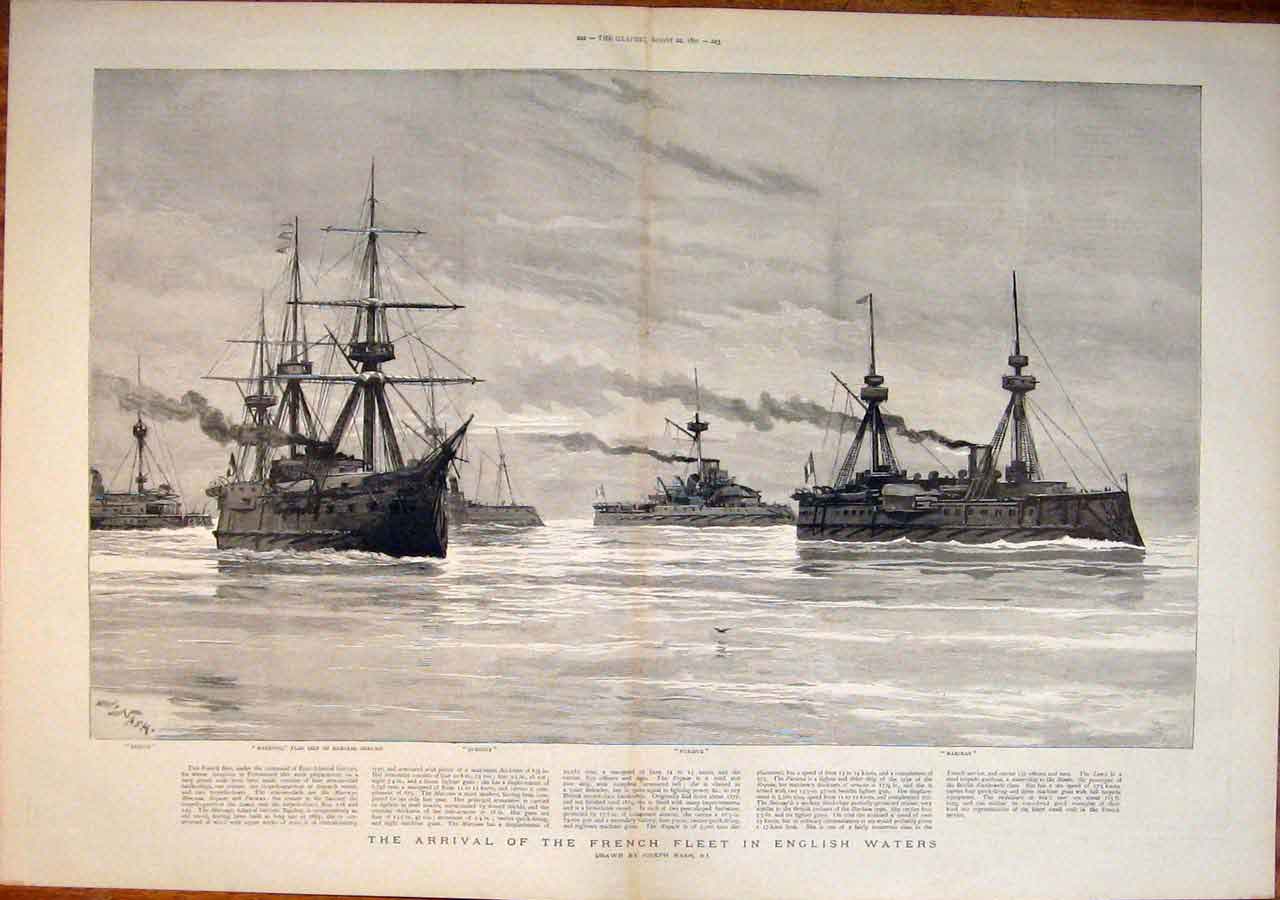 Old Antique Print French Fleet Nash Requin Furieux Marceau Marengo 1891 19th