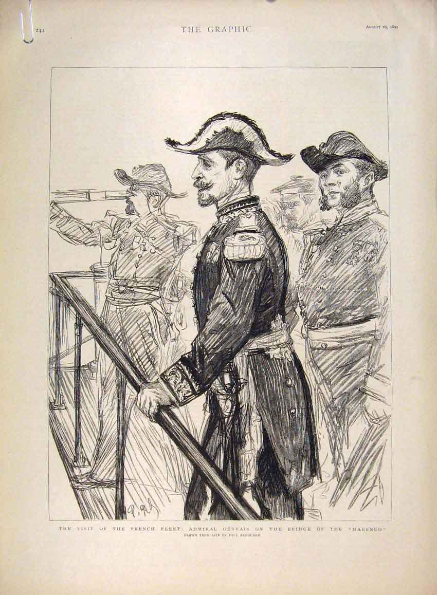 Old Antique Print French Fleet Gervais Marengo Renouard Banquet Dadd 1891 19th