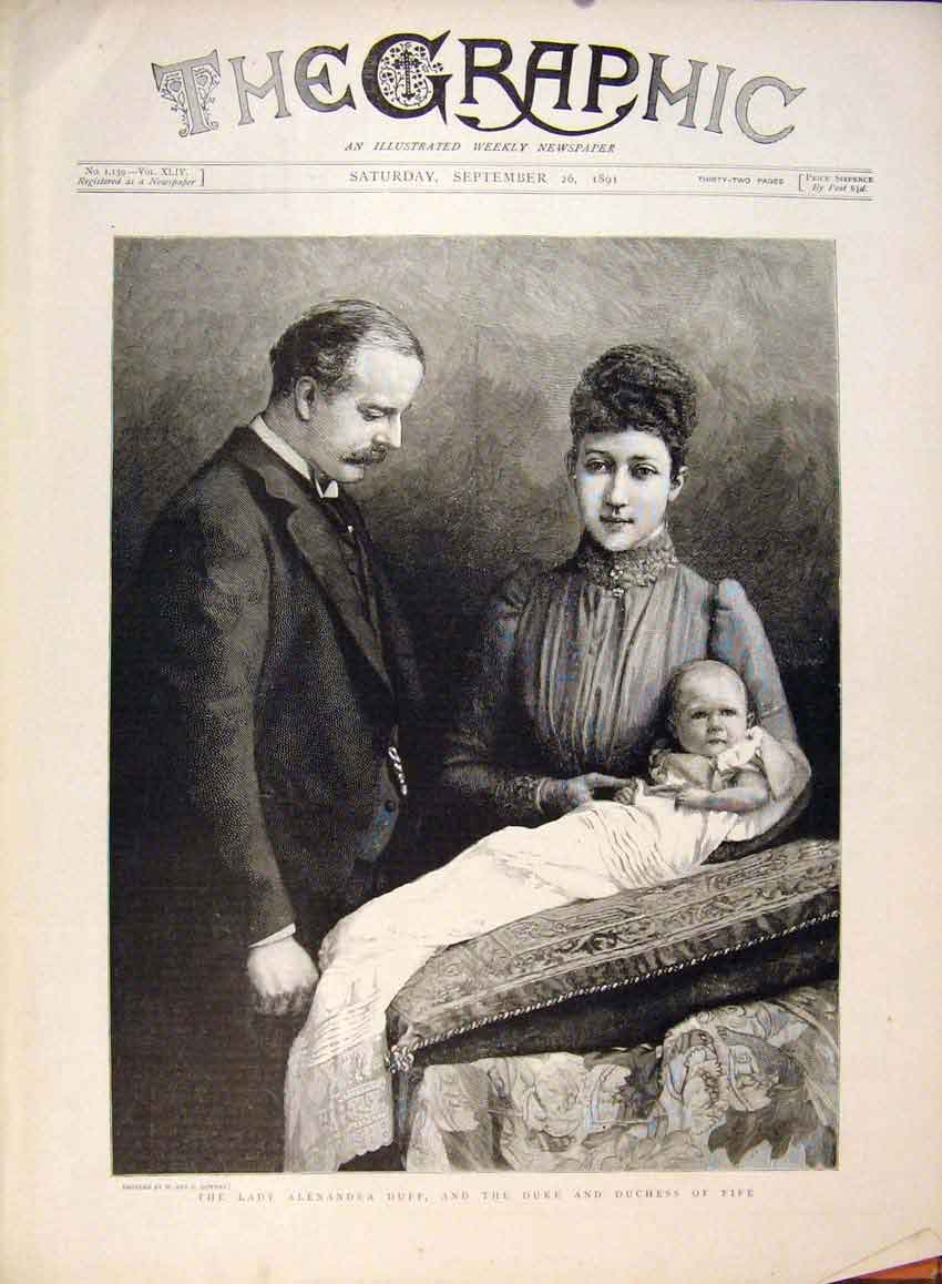 Original Old Antique Print Portrait Lady Alexandra Duff Duke Duchess Fife 1891