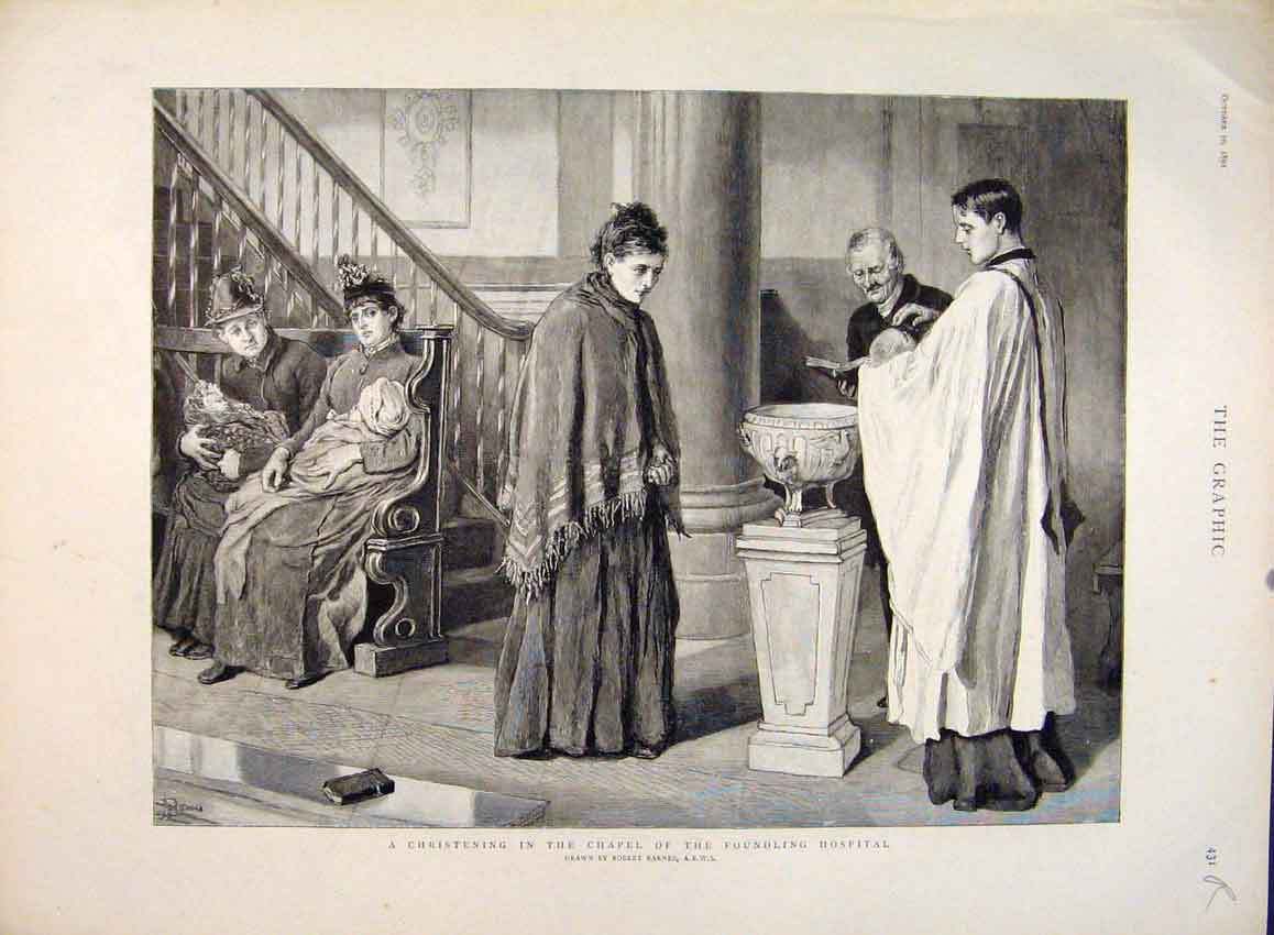 Old Antique Print Christening Chapel Barnes Highland Cattle Scotland 1891 19th