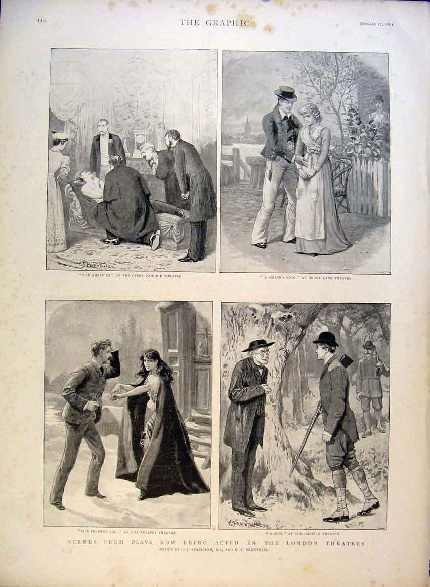 Original Old Antique Print Scenes Plays London Theatre Staniland Brewtnall 1891