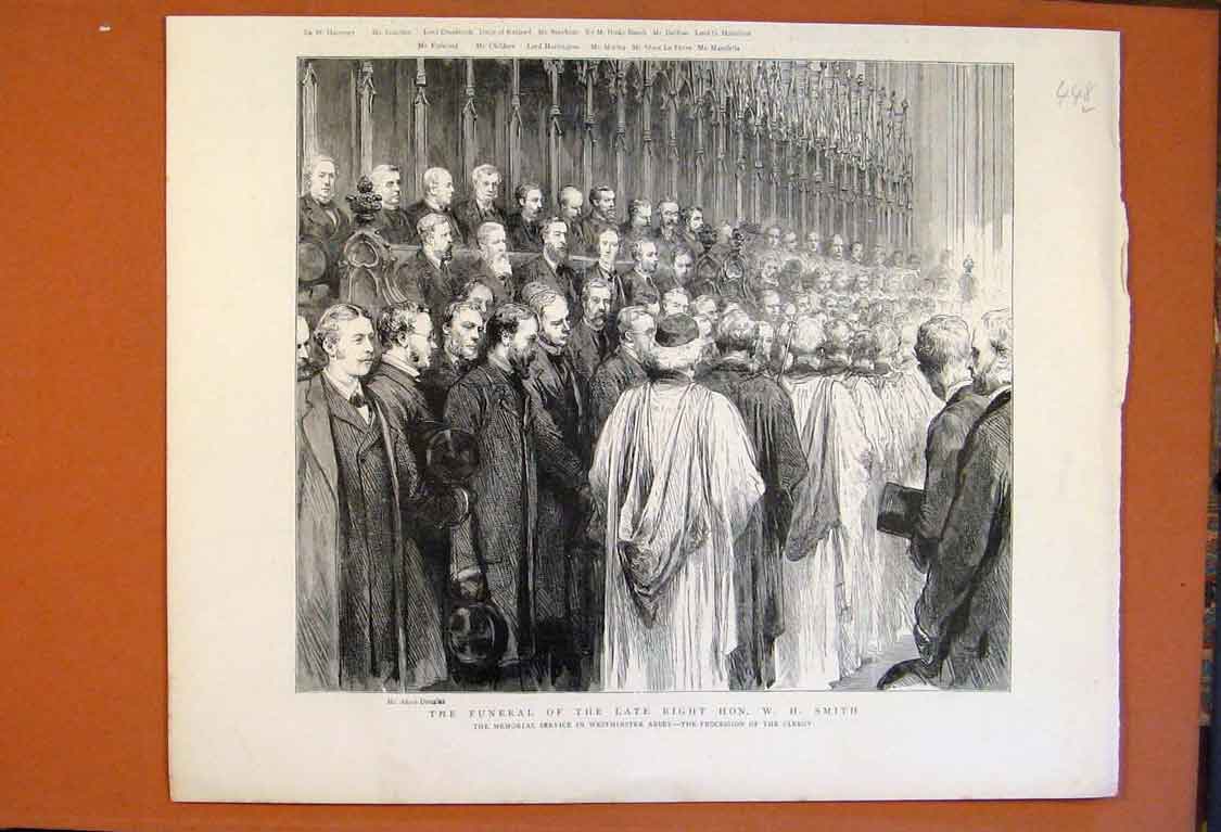 Old Antique Print Funeral Smith Memorial Service Westminster Abbey 1891 19th