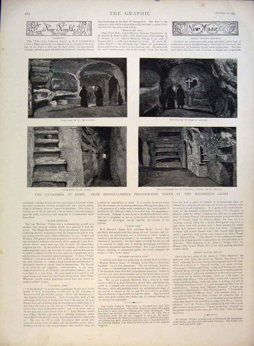 Original Old Antique Print Catacombs Rome Italy Photographs Magnesium Light 1891