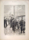 Original Old Antique Print Army Recruits Barracks Trafalgar Square Lanos 1891