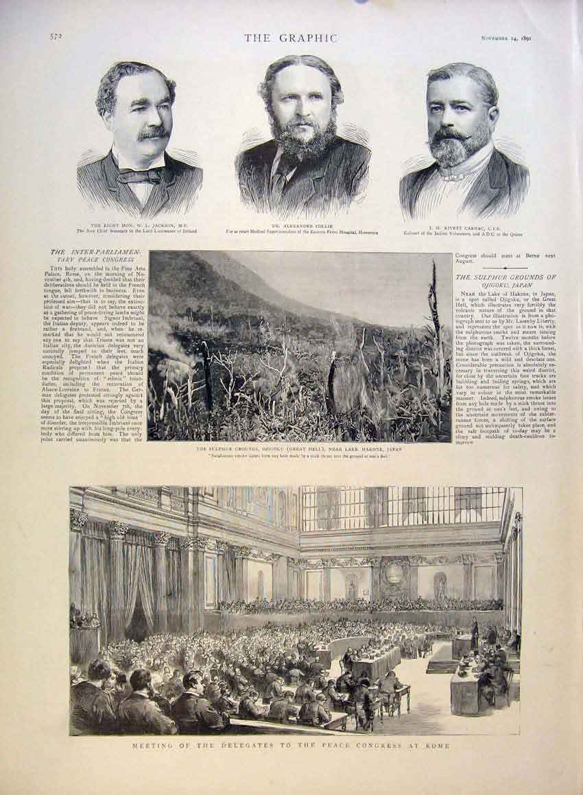 Old Antique Print Portrait Jackson Collie Cranac Sulphur Japan Rome 1891 19th