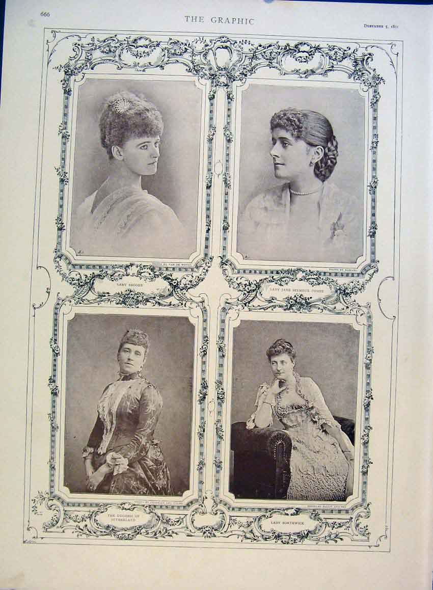 Old Antique Print Portrait Brooke Combe Duchess Sutherland Borhtwick Lady