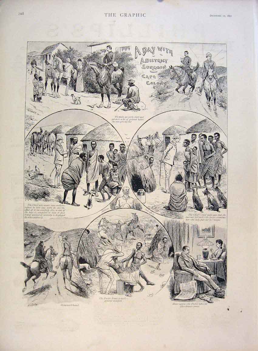 Old Antique Print District Surgeon Sketch Cape Colony Africa Doctor 1891 19th