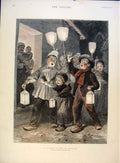 Old Antique Print Brittany Children Lanterns Choir Boys Girls Marie 1891 19th