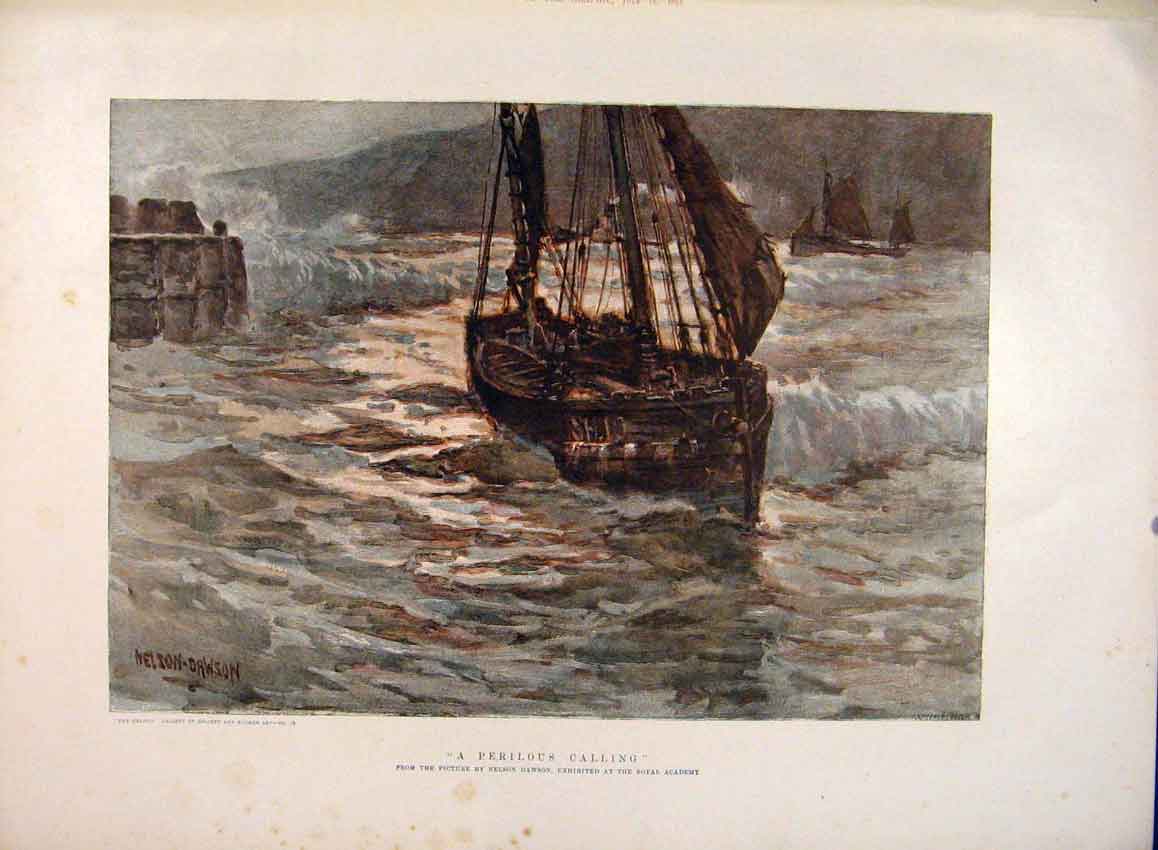 Original Old Antique Print Perilous Calling Dawson Ship Boat Sea Fine Art 1891