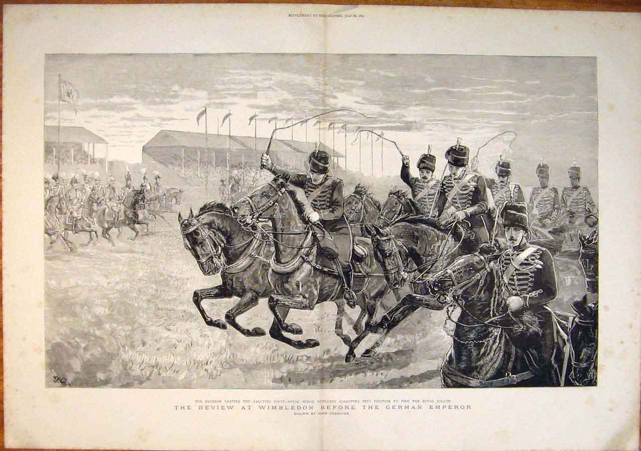 Old Antique Print Review Wimbledon Emperor Charlton Horse Artillery 1891 19th