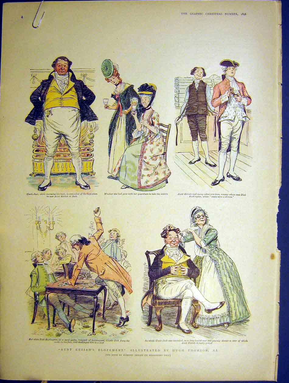 Old Antique Print Aunt Keziah Elopement Thomson Sketches Poem Petley 1898 19th