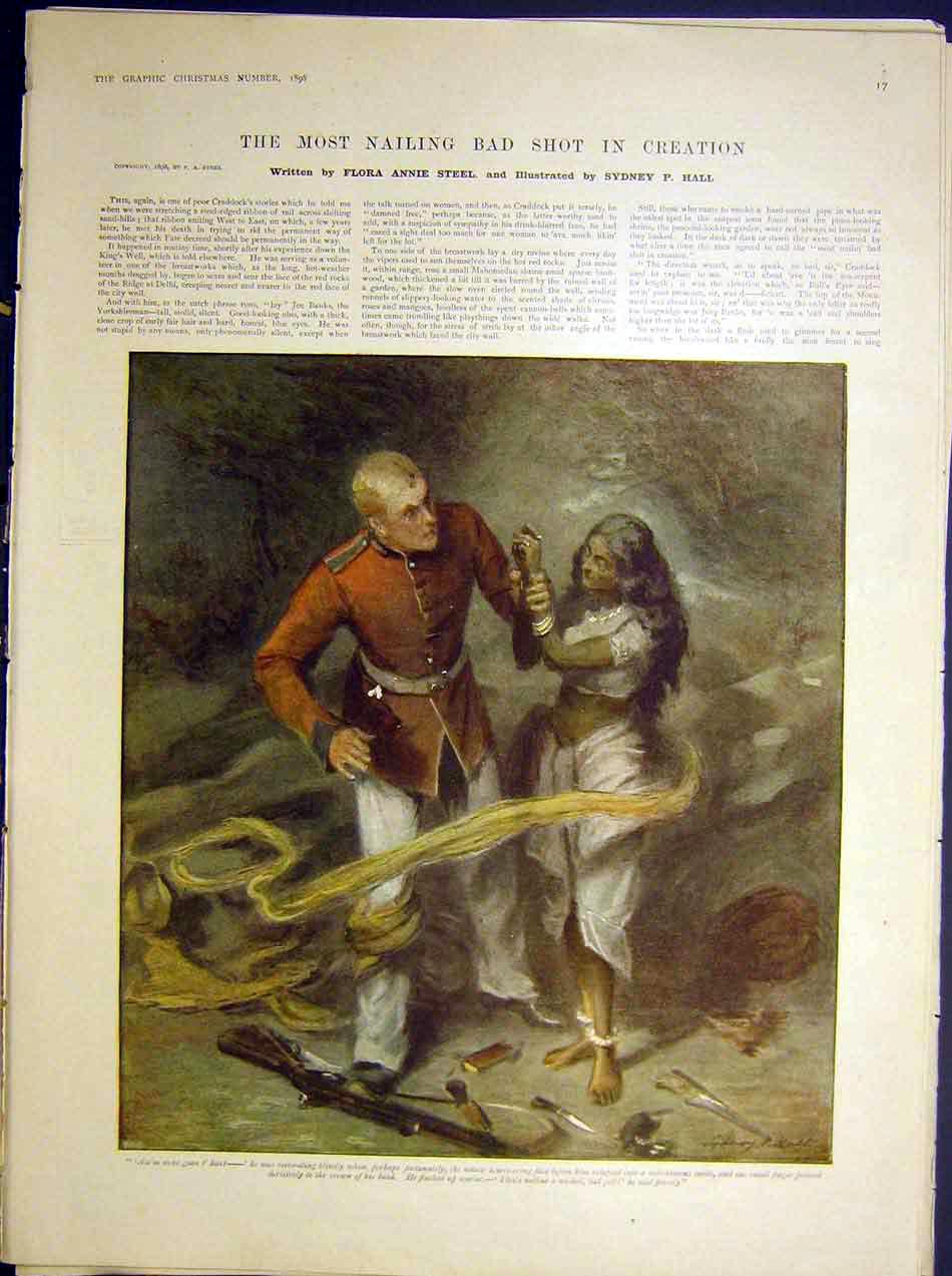Original Old Antique Print Sier Lady Hall Steel Story 1898 19th