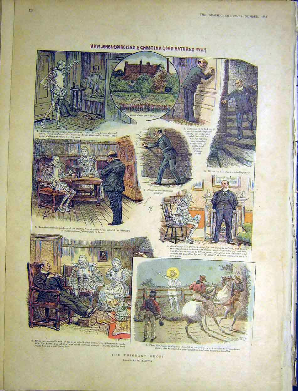 Original Old Antique Print Emigrant Ghost Ralston Sketches Story Jones 1898 19th