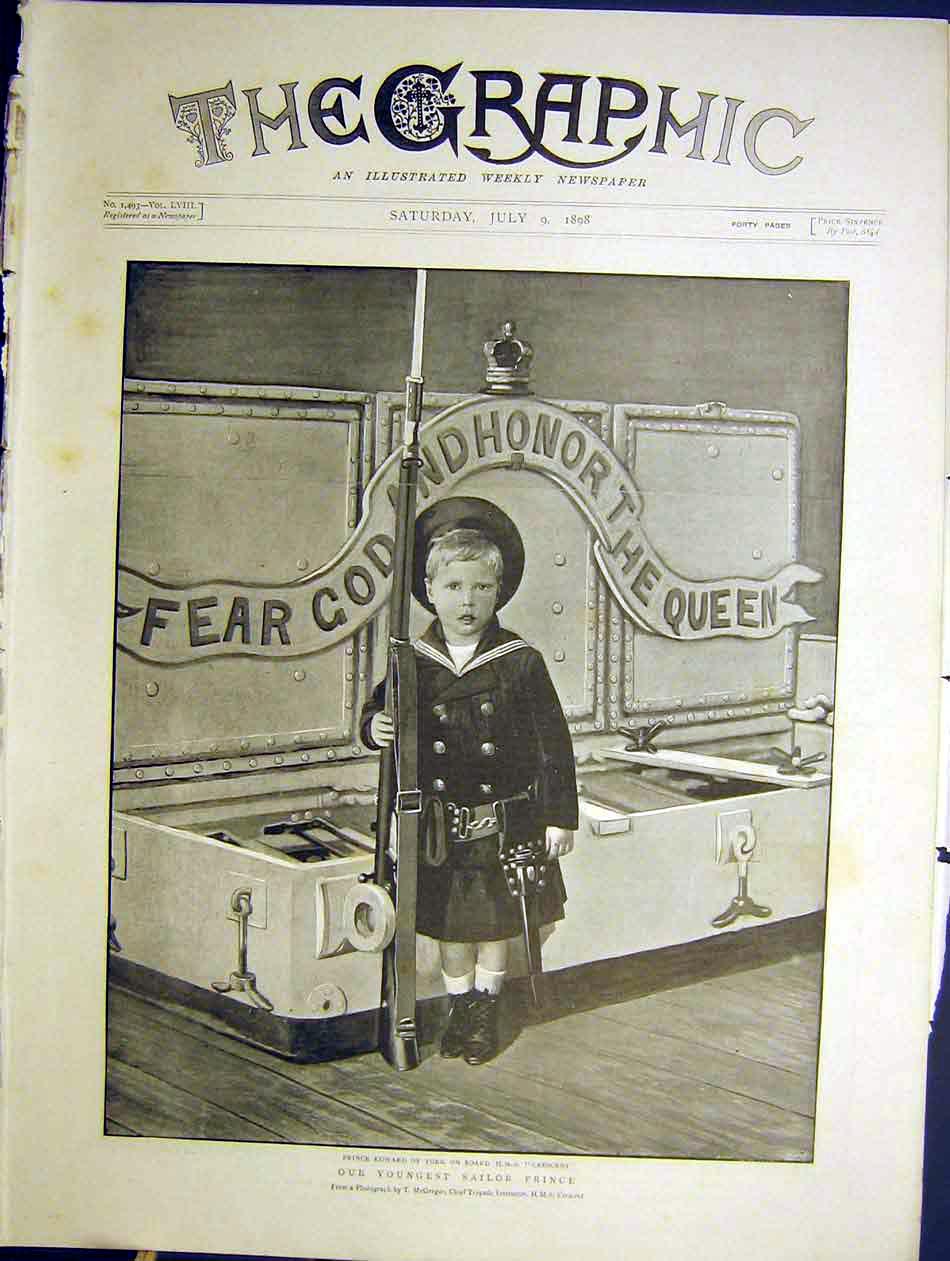 Original Old Antique Print Sailor Prince Edward York Hms Crescent Portrait 1898