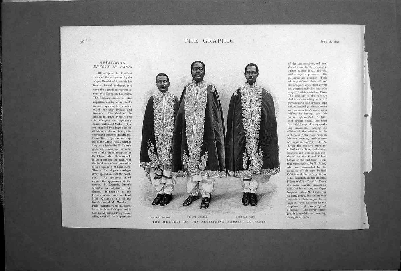 Original Old Antique Print Members Abyssinian Embassy Paris Portrait 1898 19th