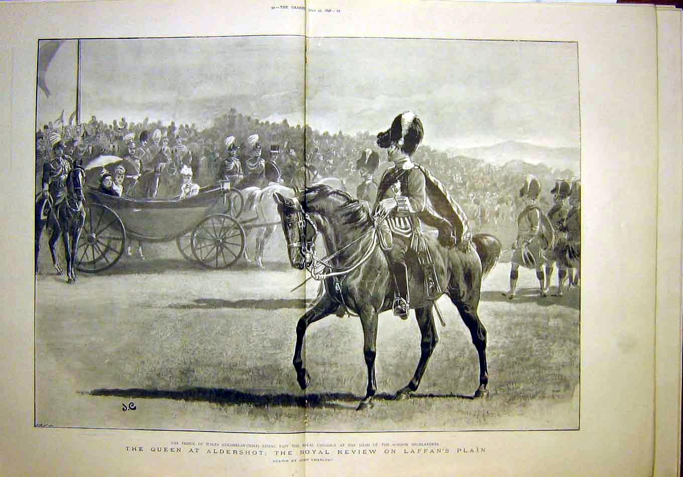 Old Antique Print Aldershot Royal Review Laffan'S Gordon Highlanders 1898 19th