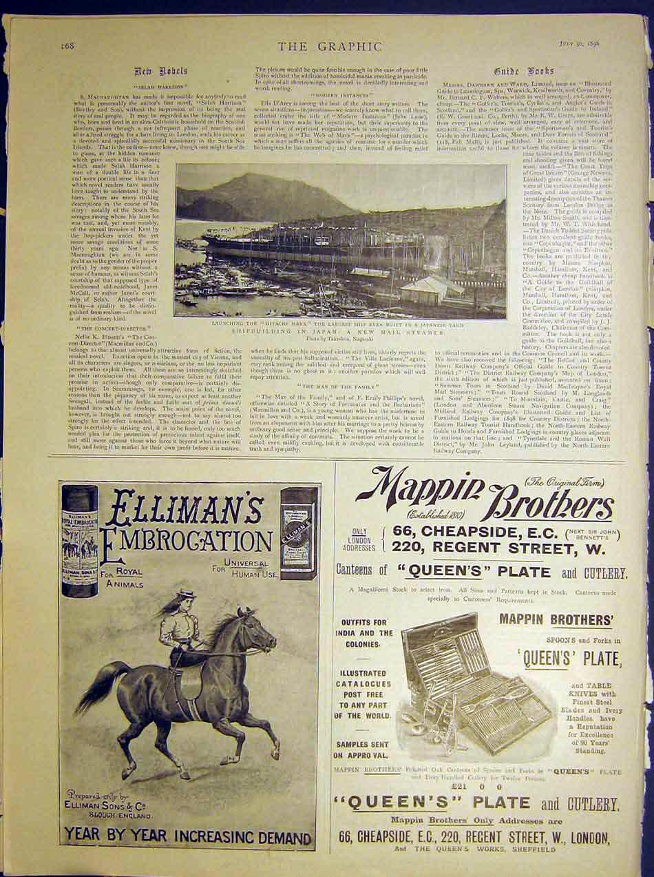 Old Antique Print Shipbuilding Japan Mail Steamer Advert Elliman'S Mappin