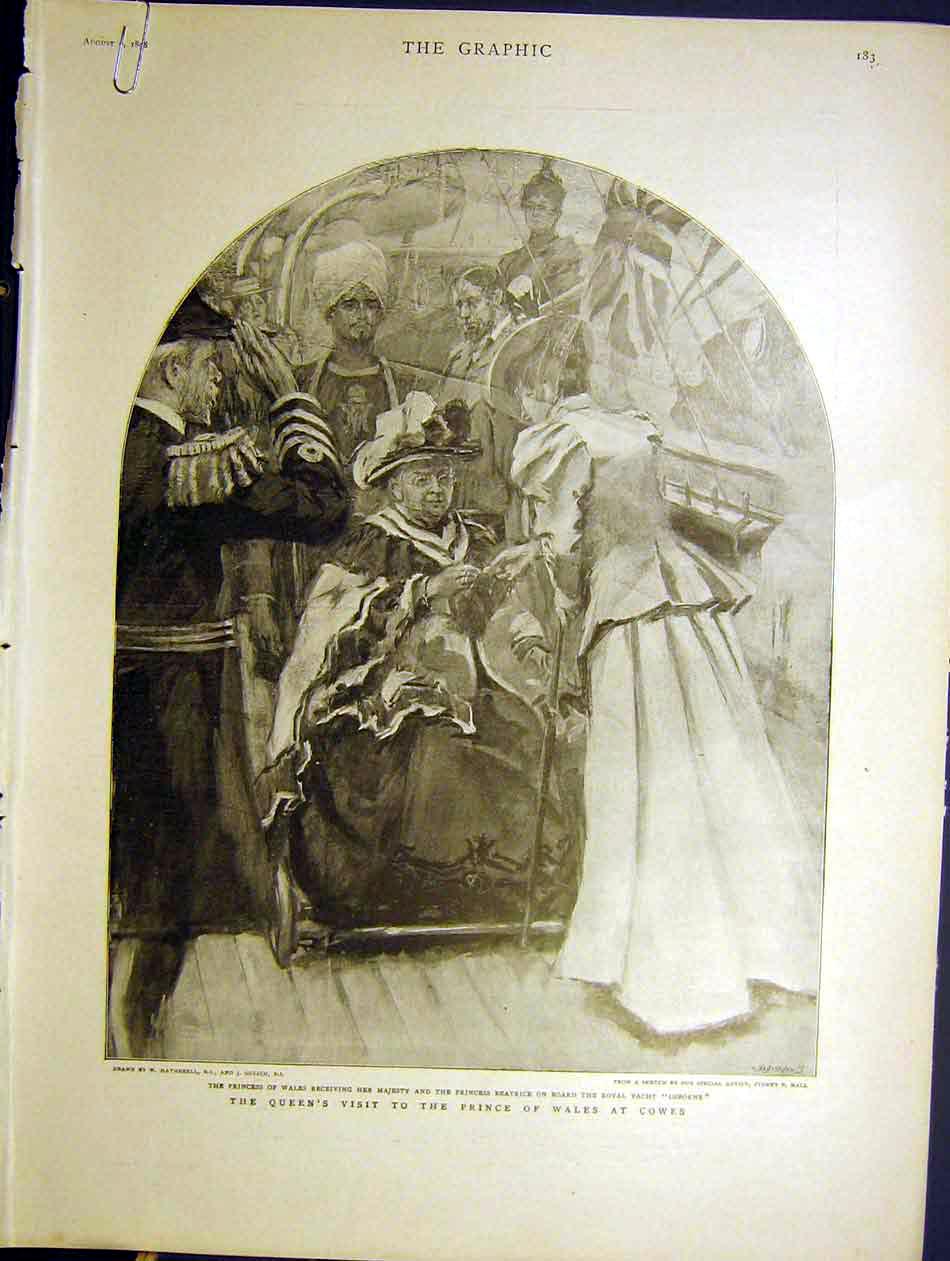 Original Old Antique Print Prince Wales Cowes Queen Royal Yacht Osborne 1898