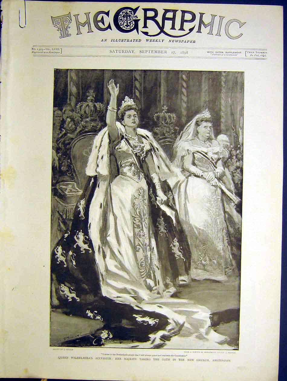 Old Antique Print Queen Eilhelmina Amsterdam Ceremony Enthronement 1898 19th