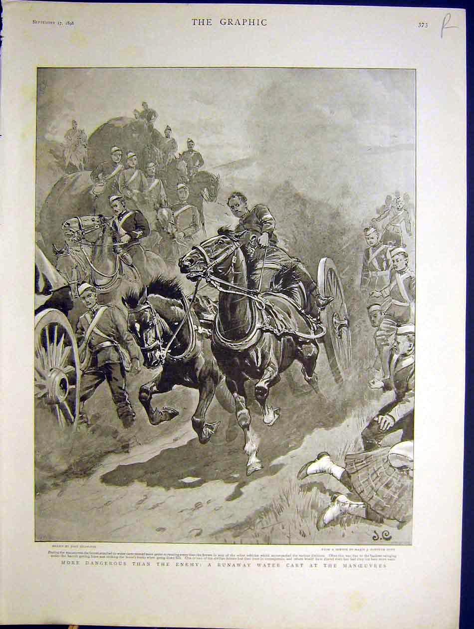 Old Antique Print Water Cart Manoeuvres Highland Jubilee Balmoral Geneva