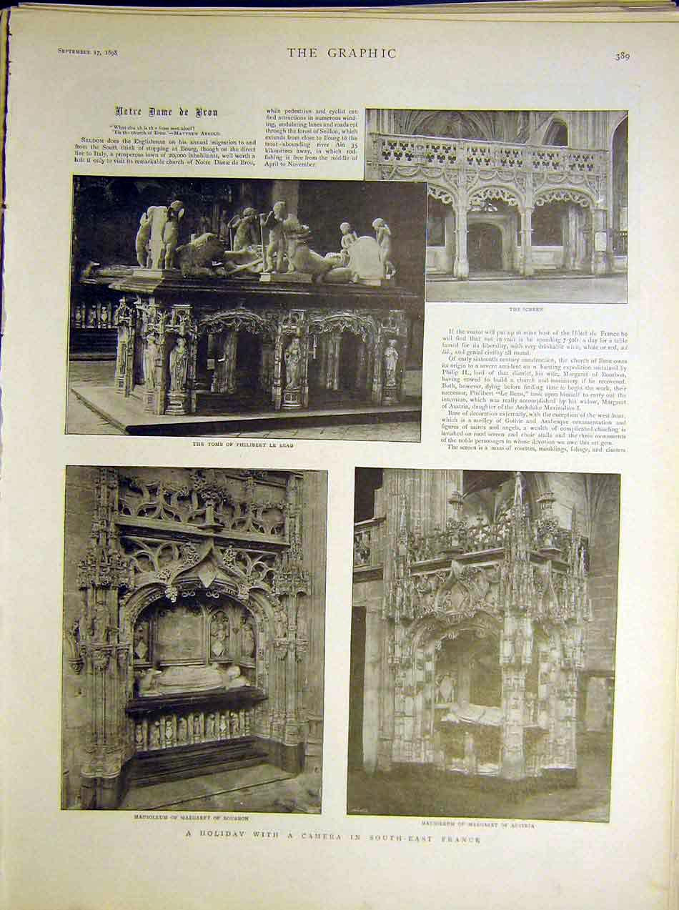 Original Old Antique Print Camera Holiday France Notre Dame Tomb Mausoleum 1898