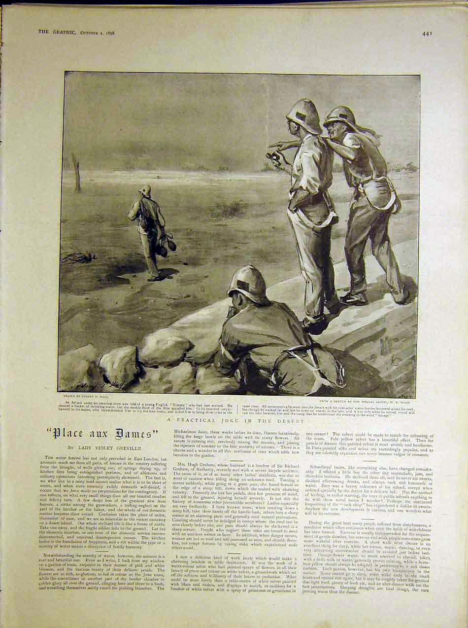 Original Old Antique Print Practical Joke Desert Troops Atlara 1898 Victorian
