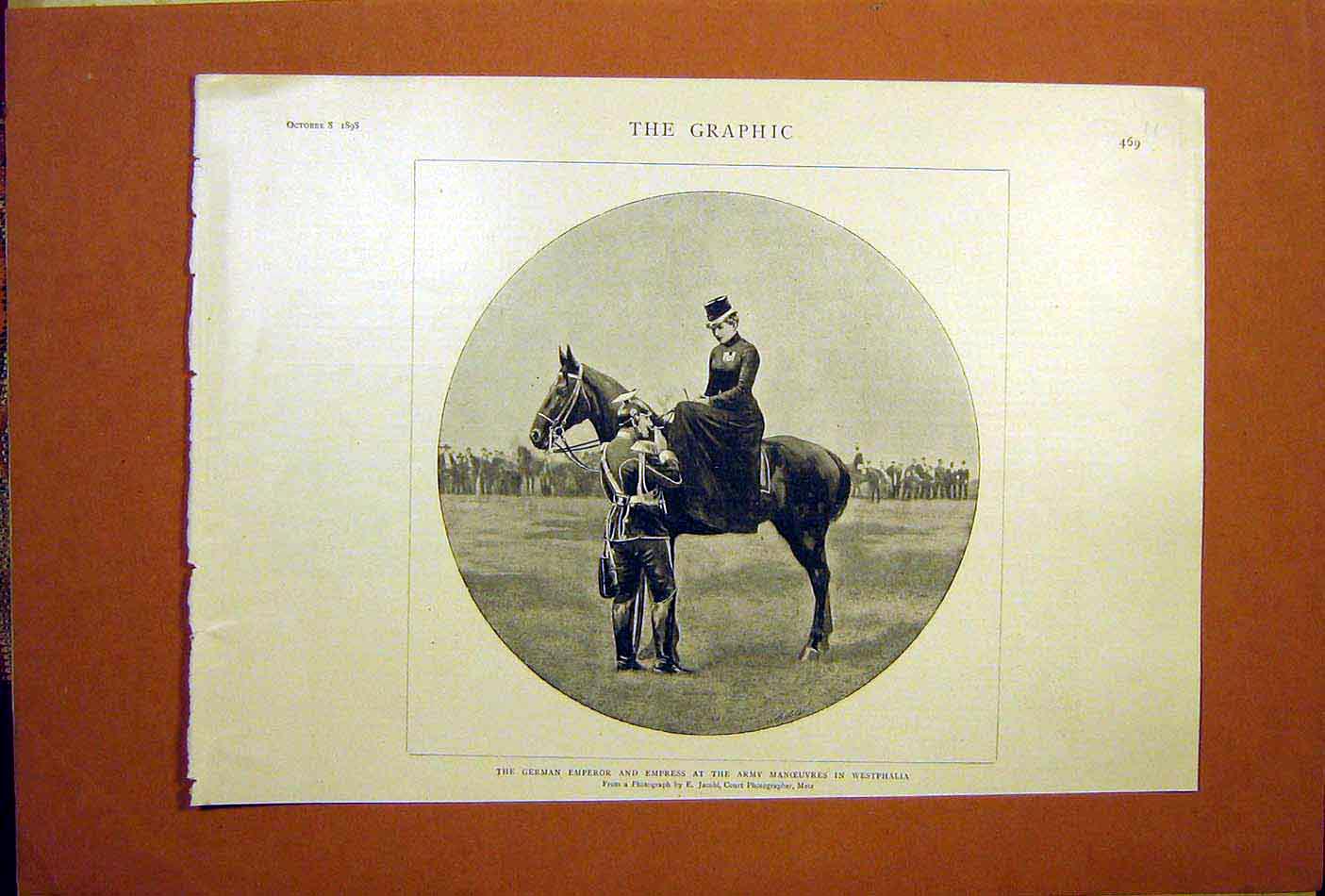 Old Antique Print German Emperor Empress Army Manoeuvres Westphalia 1898 19th