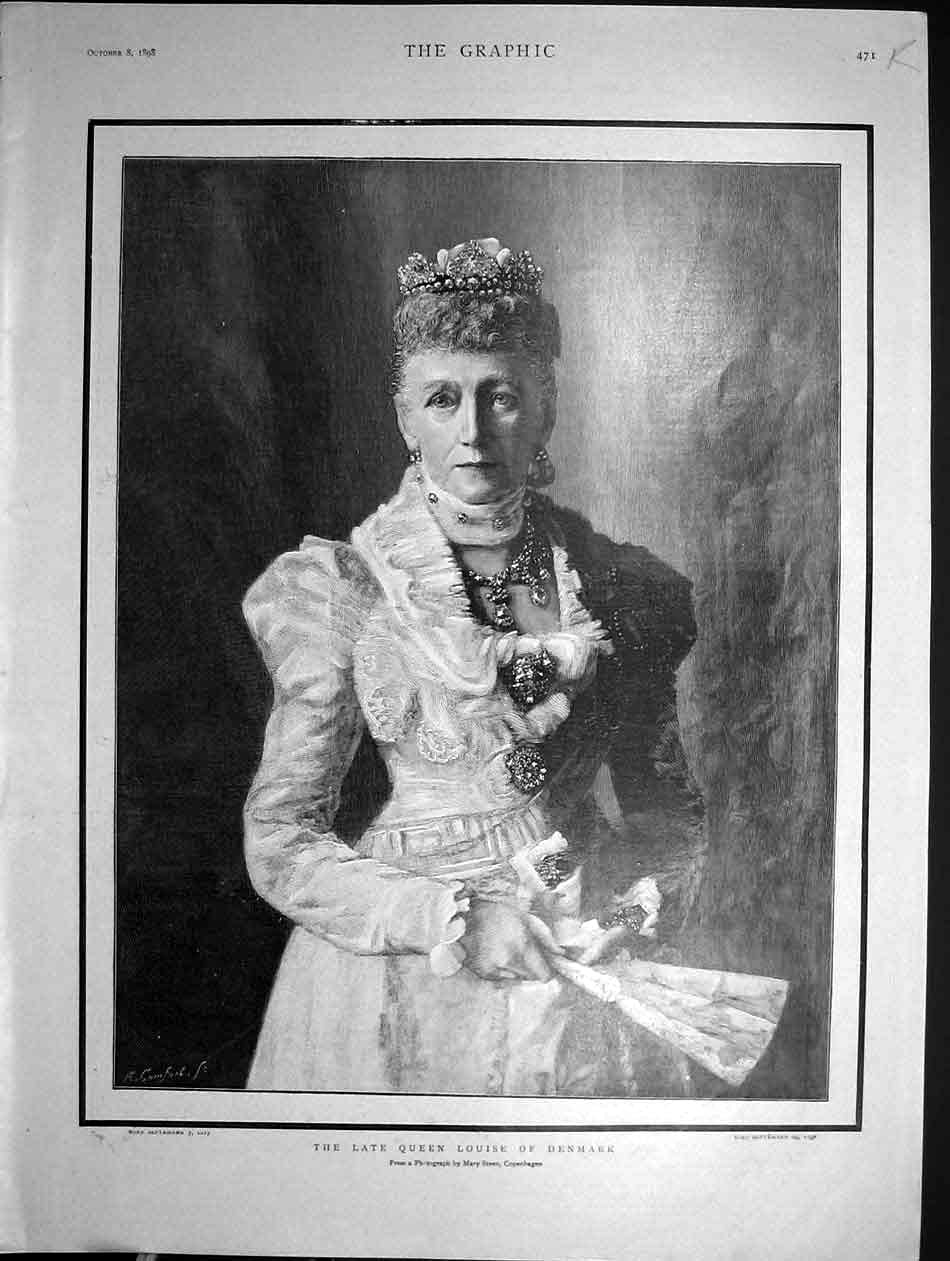 Old Antique Print Queen Louise Denmark Portrait Crete Candia Kipling 1898 19th