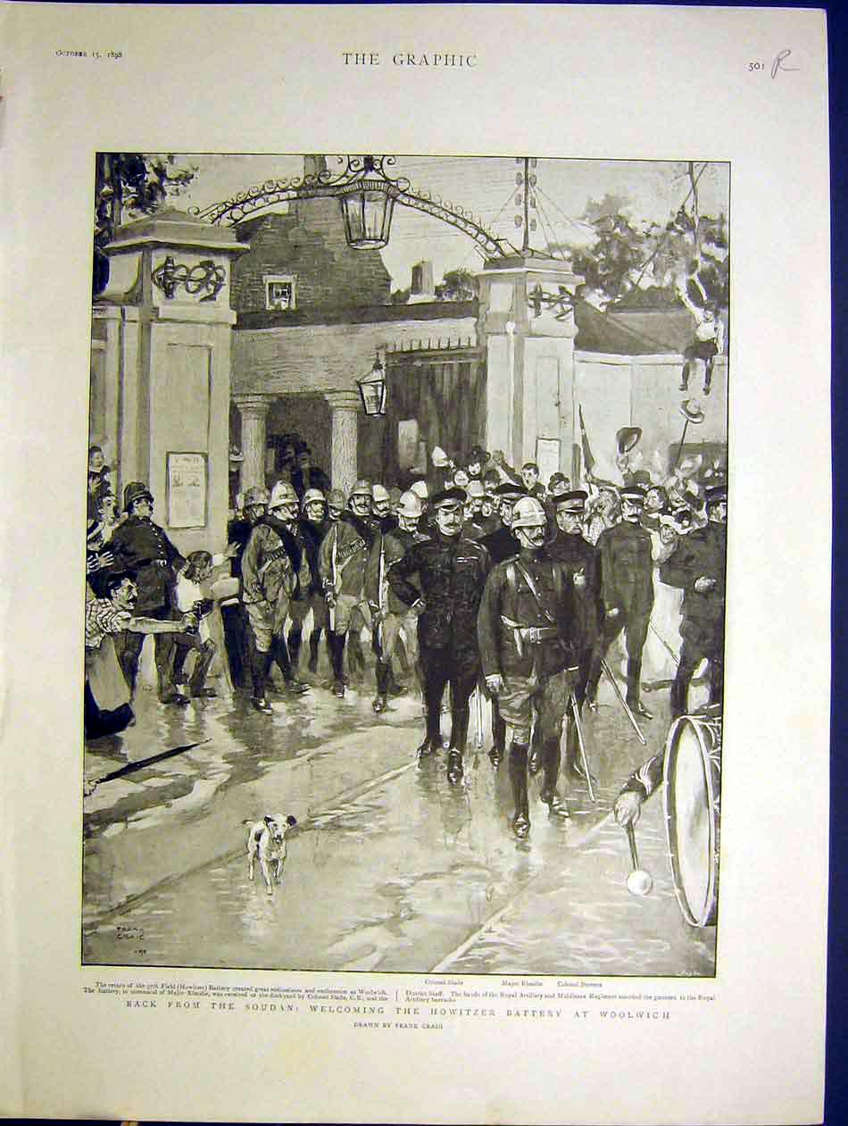 Old Antique Print Soudan Howitzer Battery Woolwich Aldershot Connaught 01RMBB1