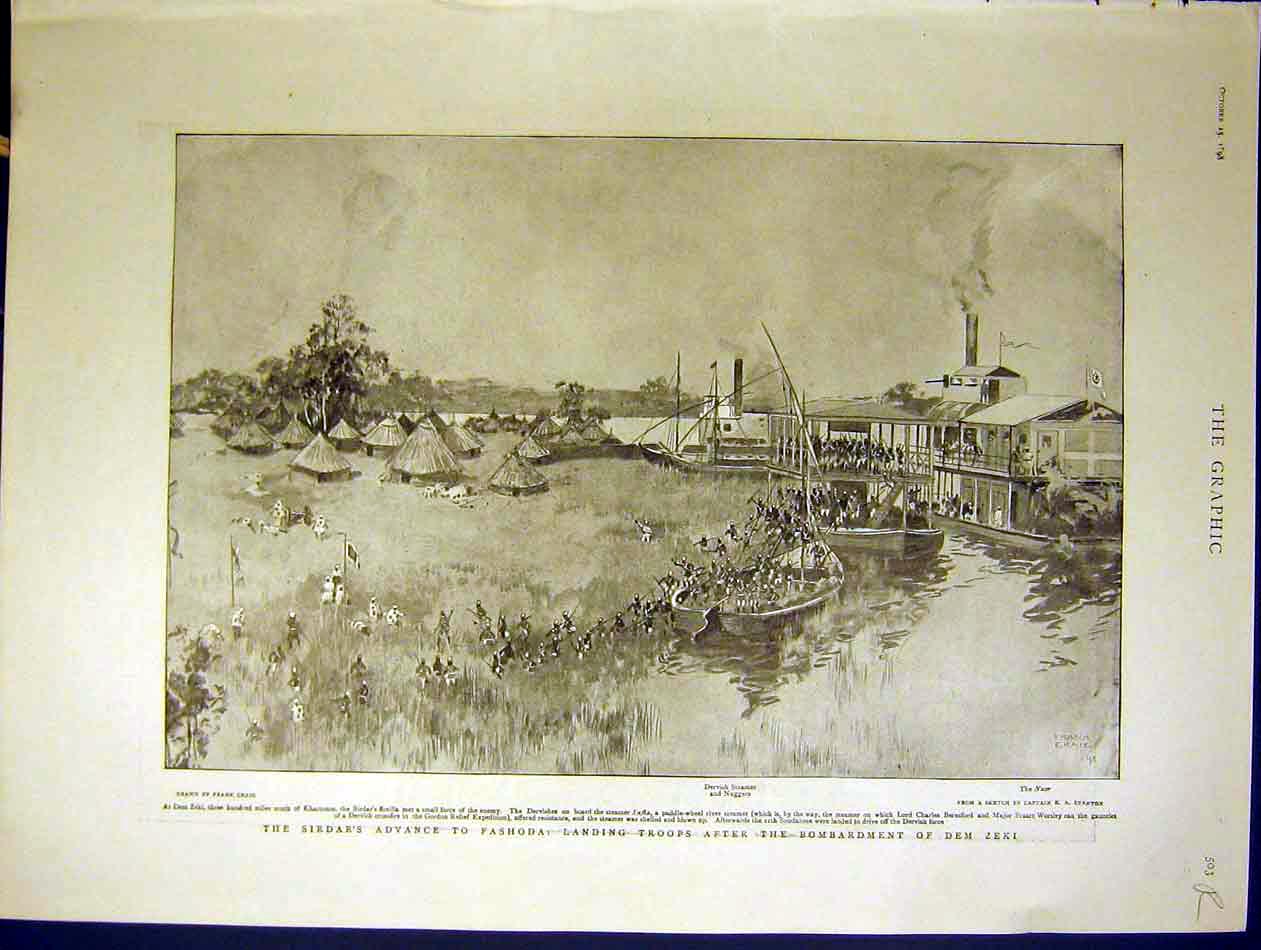 Original Old Antique Print Fashoda Sirdar Troops Duke Connaught Aldershot 1898