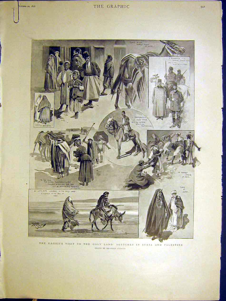 Original Old Antique Print Holy Land Kaiser Syria Palestine Constantinople Pera