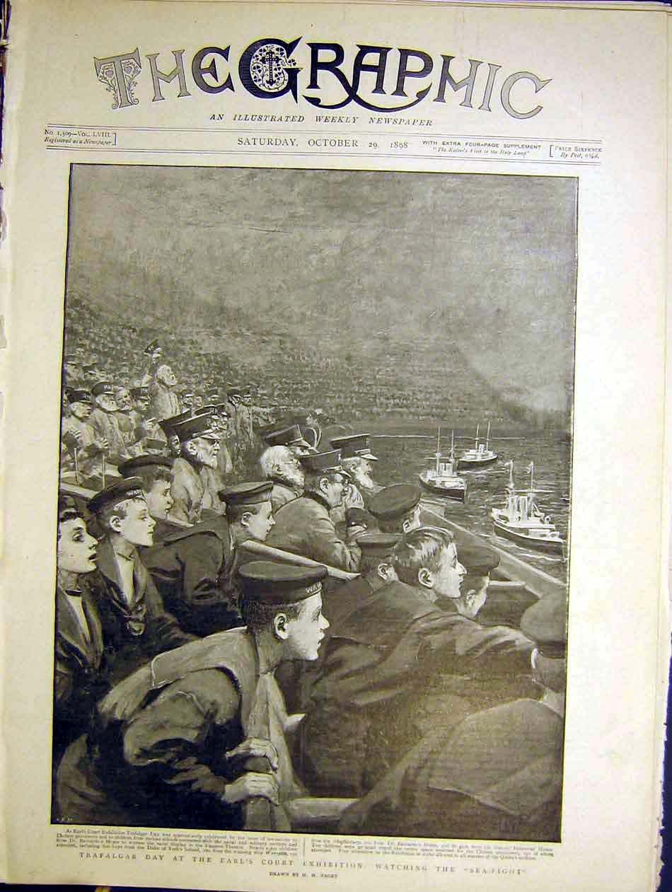Old Antique Print Trafalgar Earl'S Court Exhibition Sea Fight Paget 1898 19th