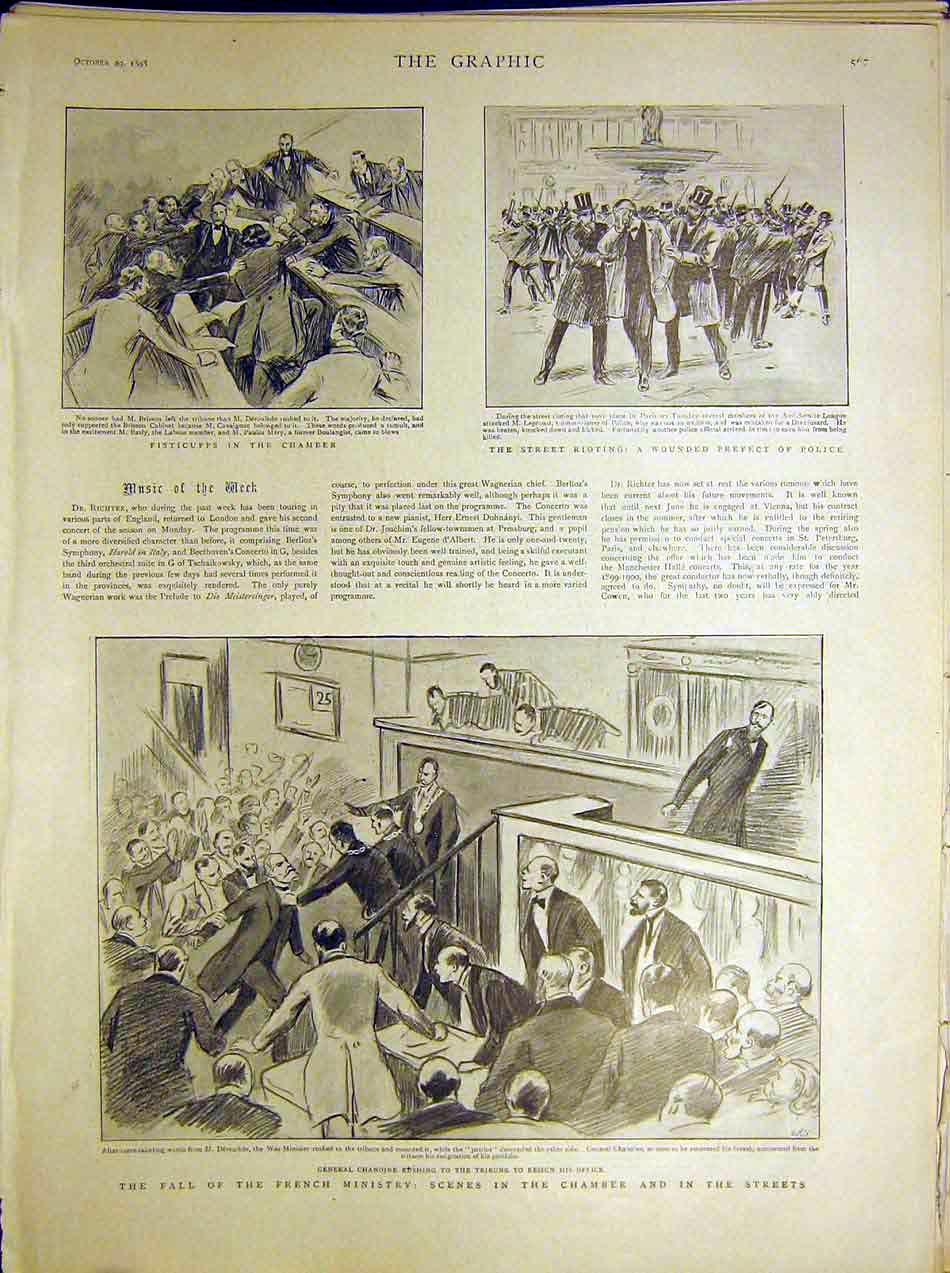 Original Old Antique Print French Ministry Chamberm Streets Riots Chanoine 1898