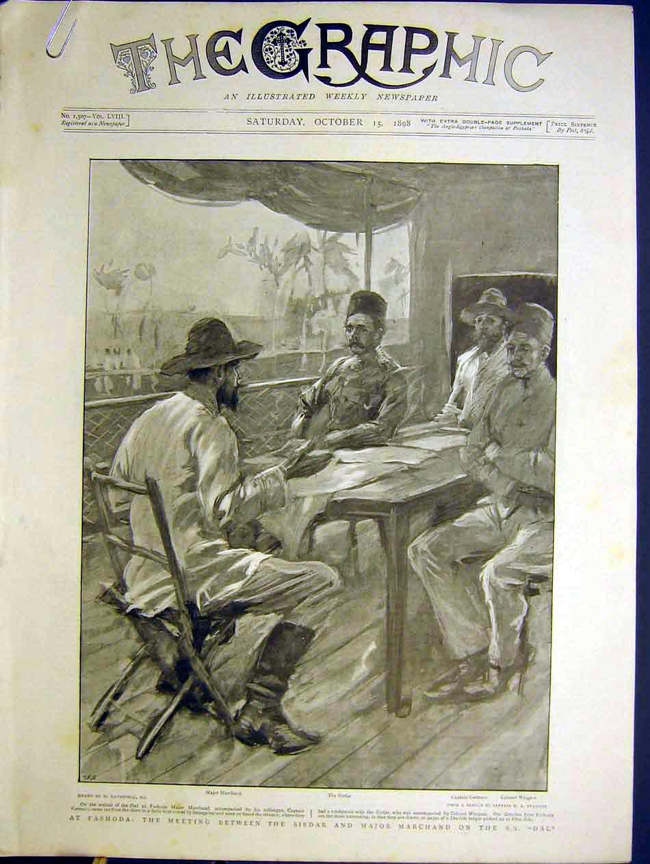Original Old Antique Print Fashoda Sirdar Marchand Dal Baratier Lyon Paris 1898