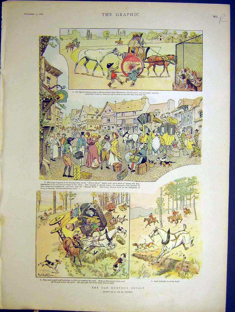 Old Antique Print Hunter Horse Revolt Sketch St Anthony Padua Vision 1898 19th