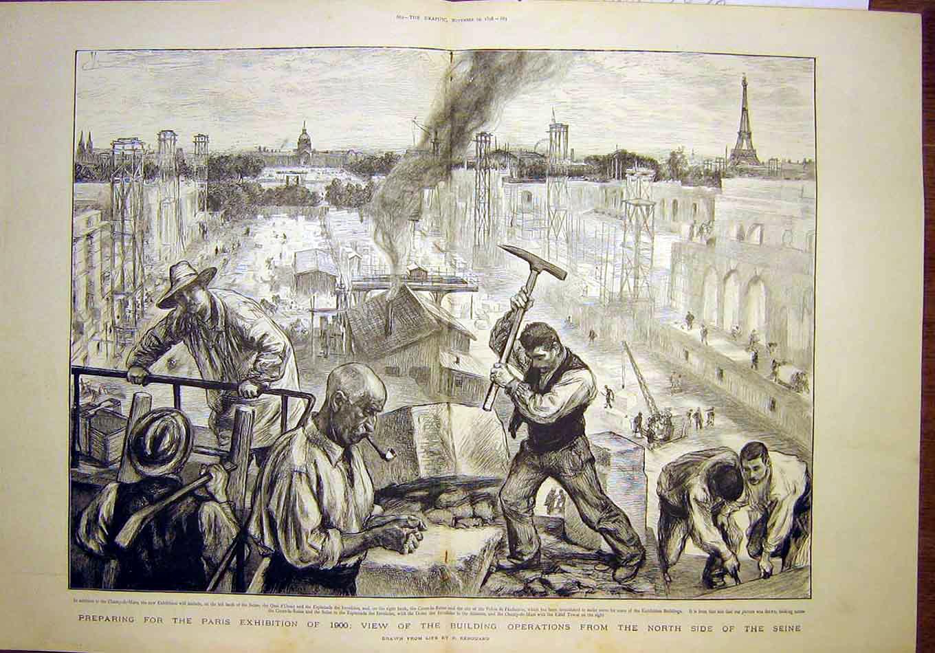Old Antique Print Paris Exhibition Building Seine Leopard Johnston 1898 19th