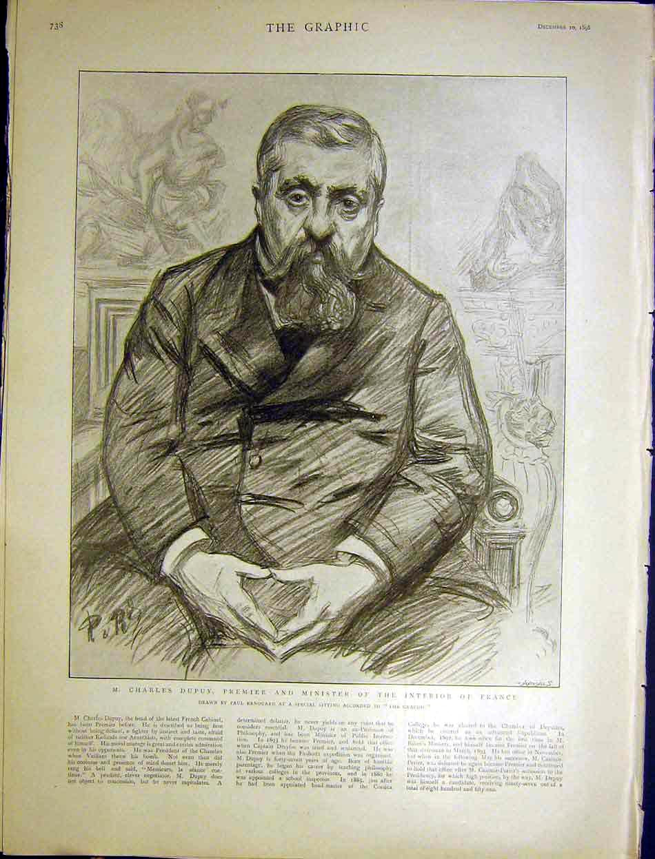 Original Old Antique Print Dupuy Premier Minister France French Portrait 1898