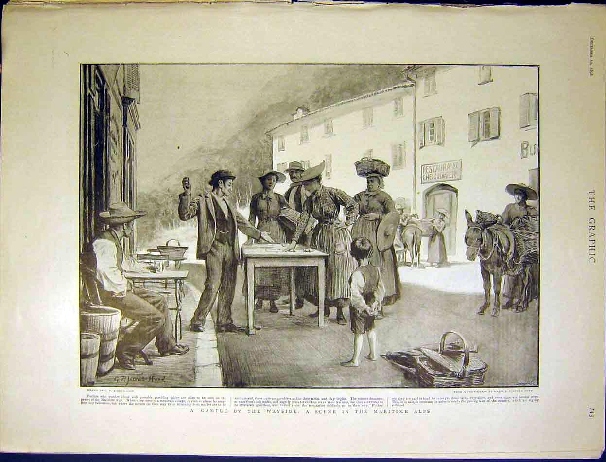 Original Old Antique Print Gamble Wayside Maritime Alps Street Jacomb-Hood 1898