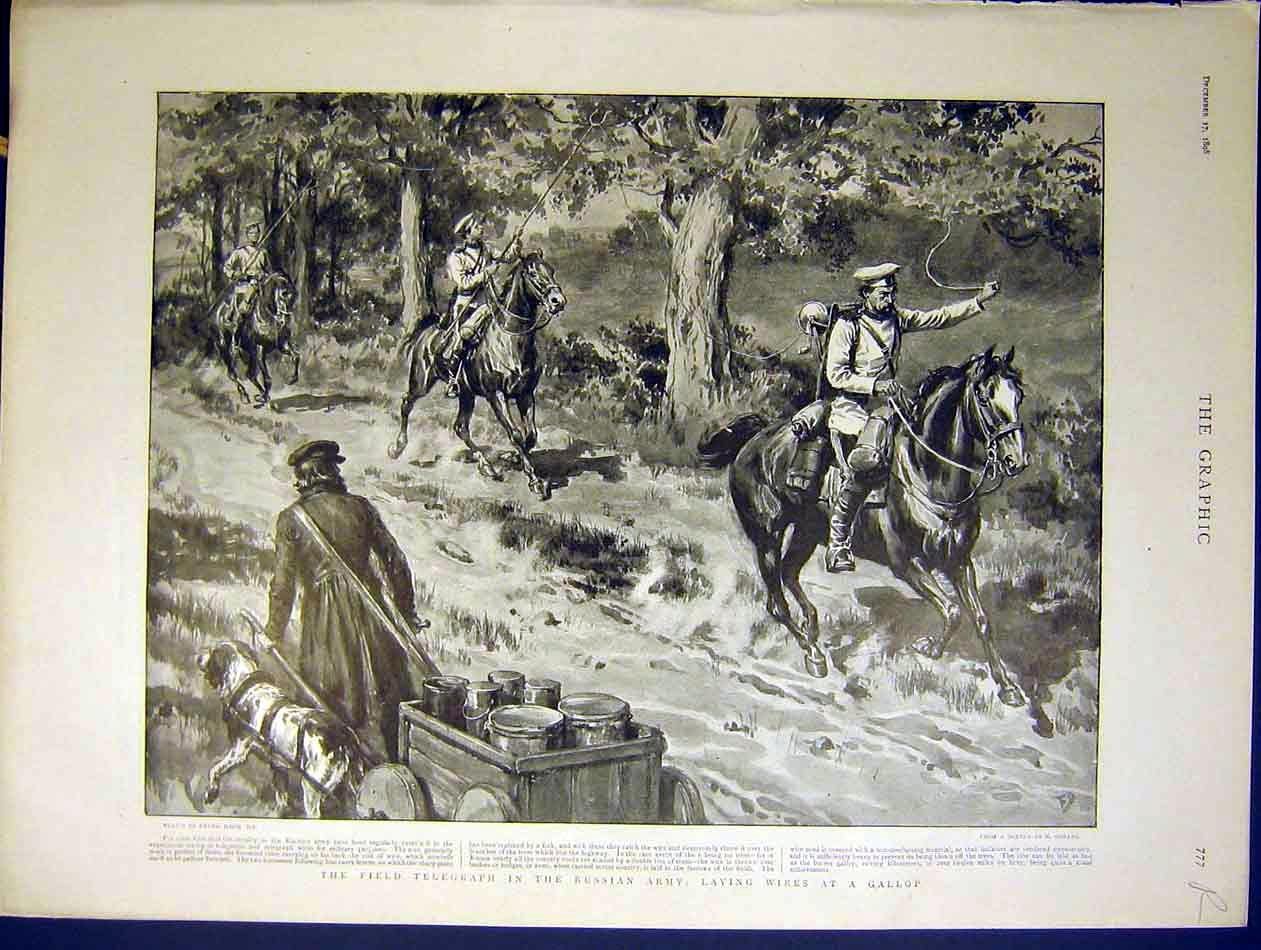 Old Antique Print Field Telegraph Russian Army Olympia Barnum Bailey 1898 19th