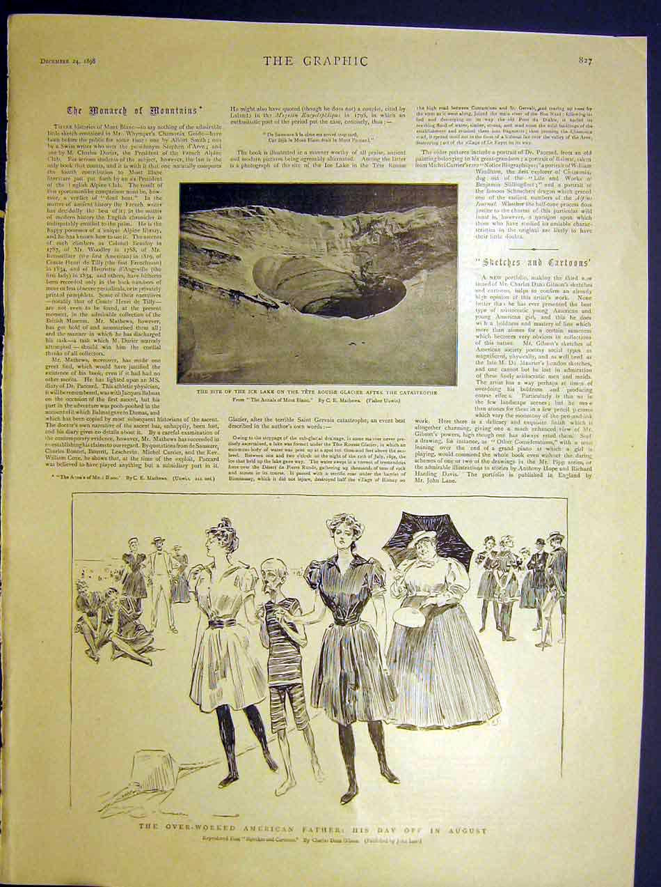Original Old Antique Print Overworked Americn Father Sketch Gibson Glacier 1898