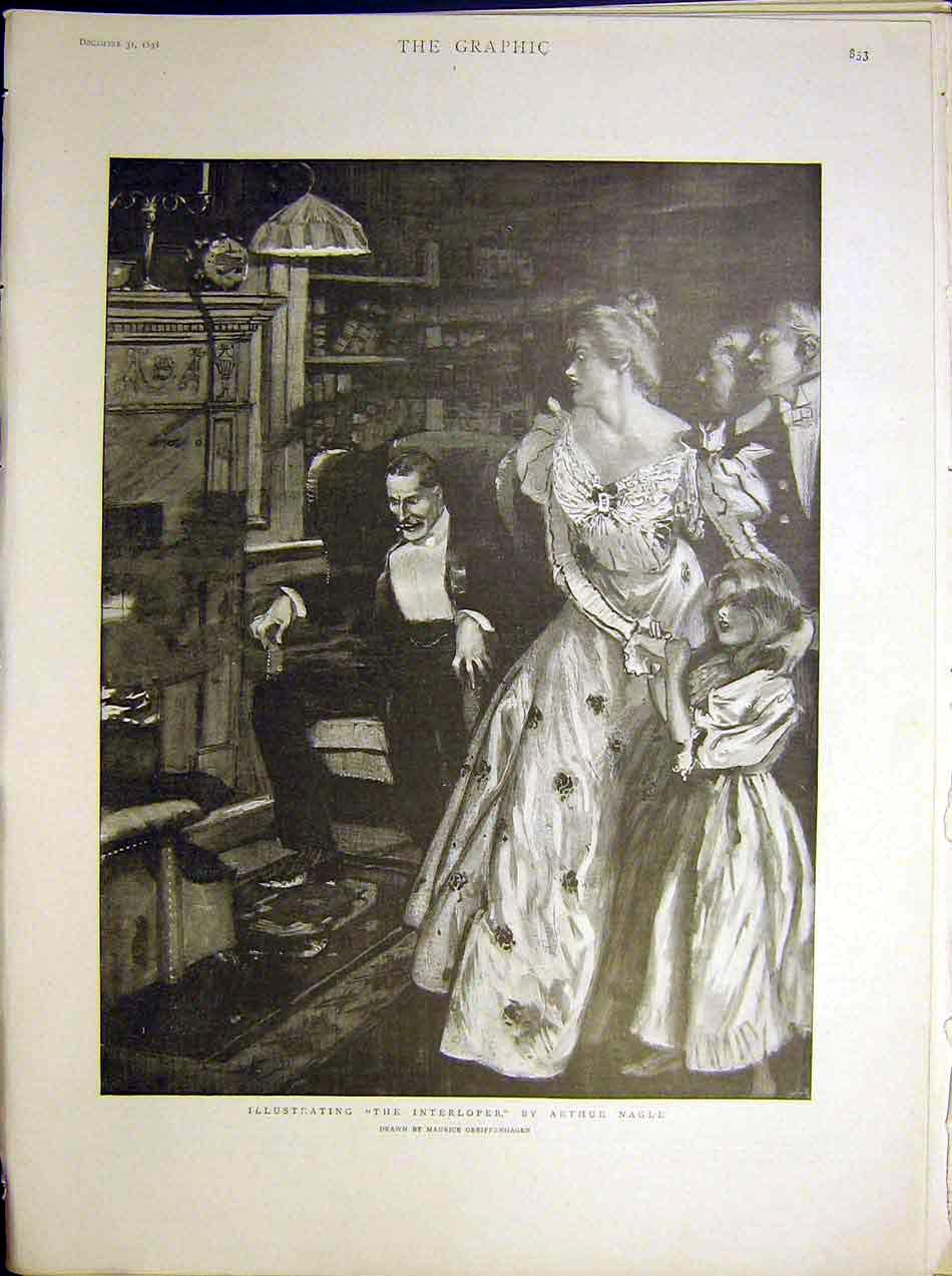 Original Old Antique Print Interloper Illustration Nagle Griffenhagen 1898 19th
