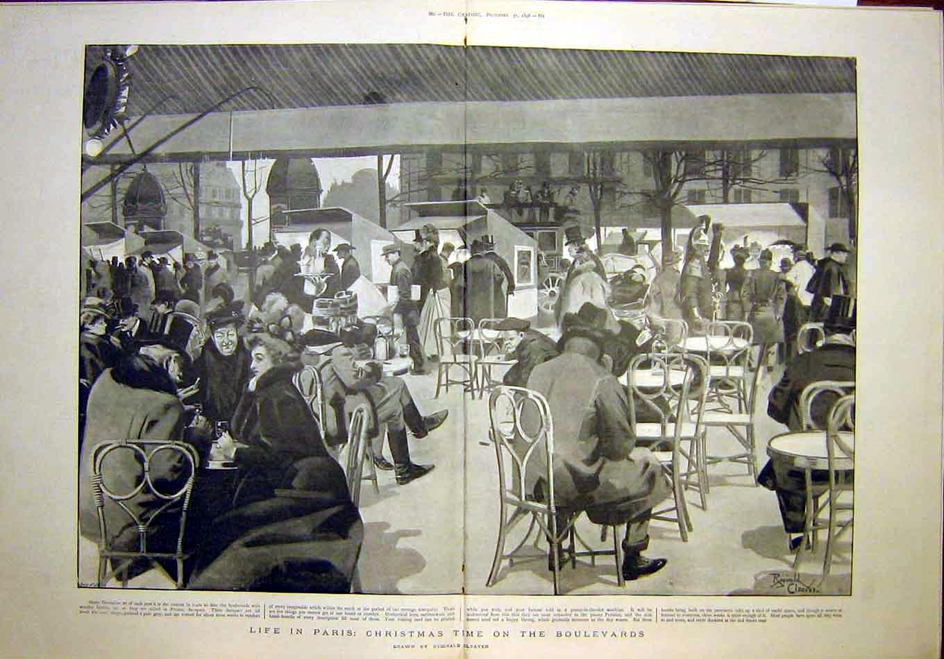 Old Antique Print Paris Christmas Boulevards Baraques Cleaver France 1898 19th