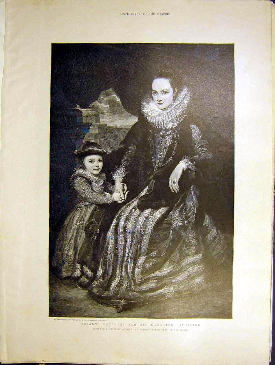 Original Old Antique Print Susanna Fourment Catherine Portrait Vandyk 1898 Art