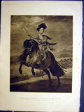 Original Old Antique Print Equestrian Portrait Don Balthazar Carlos Sepia 1898